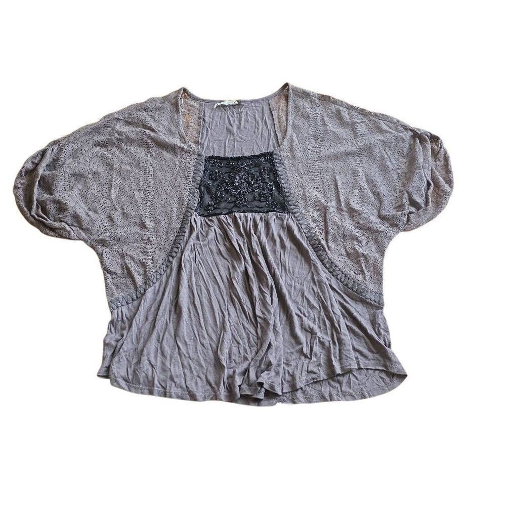 Willow & Clay Sz M gray black lace embellished top y2k